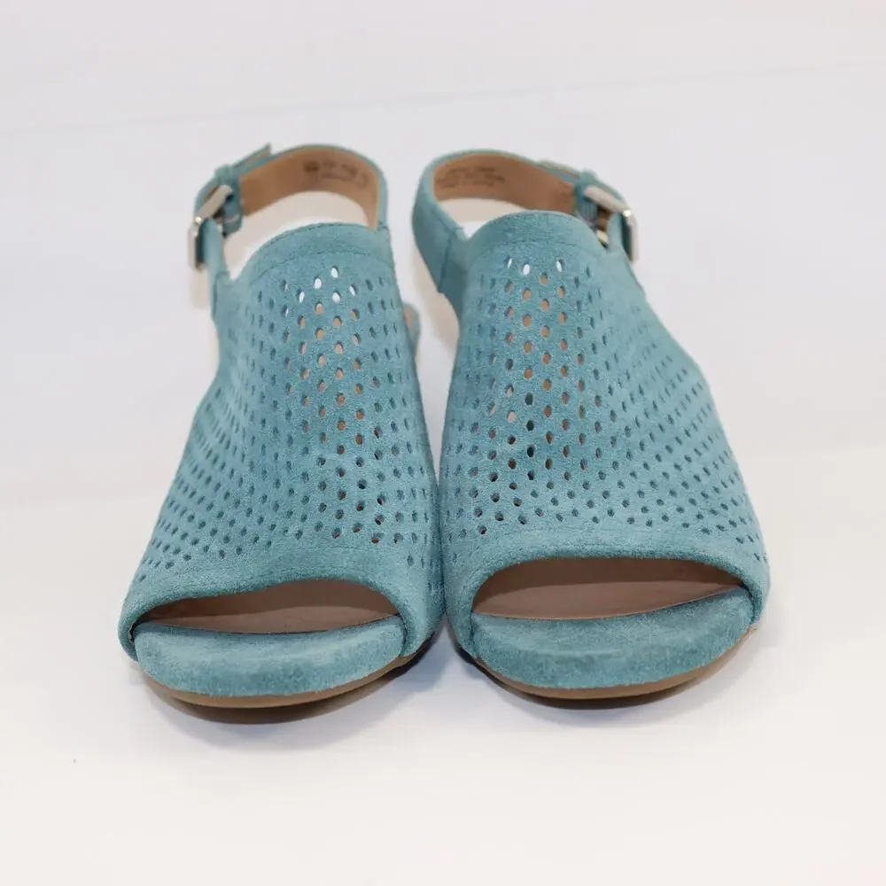 Franco Sarto Monaco‎ Teal Suede Cutout Sandals Slingback Block Heel Women’s 9M